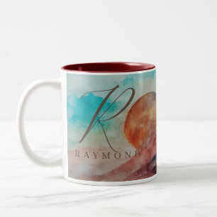 Tasse 2 Couleurs Monogramme Nuages ensoleillés et paysage du désert