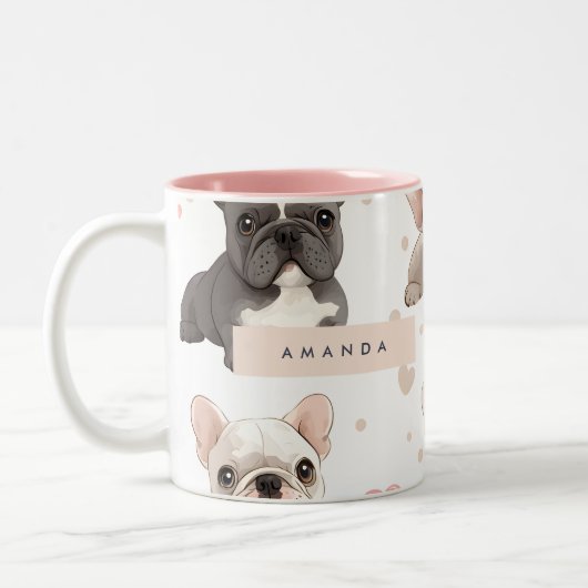 Tasse 2 Couleurs Monogramme Personalized Adorable French Bulldog (Gauche)