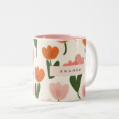 Tasse 2 Couleurs Monogramme Personnalisé Cute Spring Tulip Motif (Devant droit)