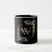 Tasse 2 Couleurs Monogramme personnalisé floral de verdure en or no (Centre)