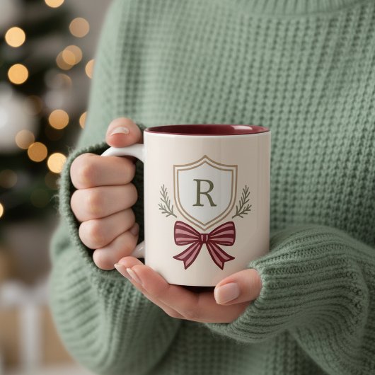 Tasse 2 Couleurs Monogramme personnalisé mignon Noël initial de la 