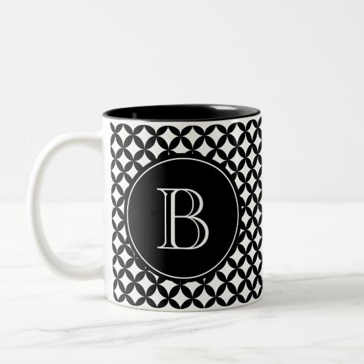 Tasse 2 Couleurs Monogramme personnalisé noir et blanc (Gauche)