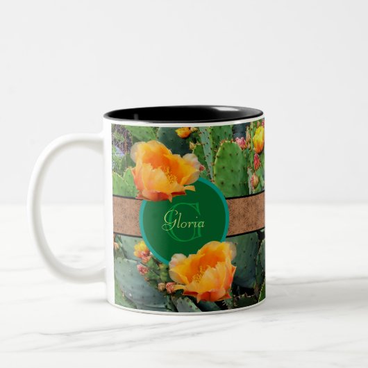 Tasse 2 Couleurs Monogramme personnalisé Orange Prickly Pear Cactus (Gauche)