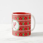 Tasse 2 Couleurs Monogramme Red Green Christmas Trees (Devant droit)