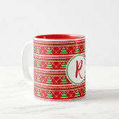 Tasse 2 Couleurs Monogramme Red Green Christmas Trees (Devant gauche)