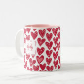 Tasse 2 Couleurs Monogramme Red Valentine Heart Motif (Devant gauche)