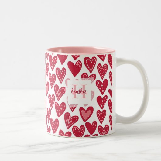 Tasse 2 Couleurs Monogramme Red Valentine Heart Motif (Droit)