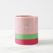 Tasse 2 Couleurs monogramme rose et vert sur mesure avec rayures (Centre)