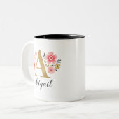 Tasse 2 Couleurs Monogramme rose Floral (Devant gauche)