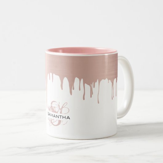 Tasse 2 Couleurs Monogramme Rose tendance Pink Gold (Devant droit)