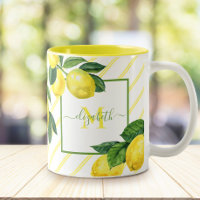 Monogramme rustique citrons d'aquarelle rayures