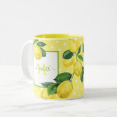 Tasse 2 Couleurs Monogramme rustique pays citron aquarelle pois (Devant gauche)