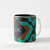 Tasse 2 Couleurs Monogramme serpent impression Brown et Turquoise (Devant droit)