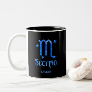 Tasse 2 Couleurs Monogramme, signe zodiaque, Scorpio, galaxie bleue
