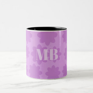 Tasse 2 Couleurs monogramme unique violet clair nom initiales