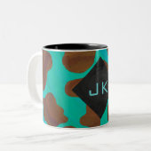 Tasse 2 Couleurs Monogramme Vache Impression Brown et Turquoise (Devant gauche)