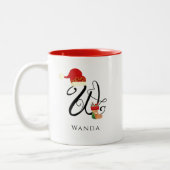 Tasse 2 Couleurs Monogramme W Initial Élégant Moderne Noël Script (Gauche)