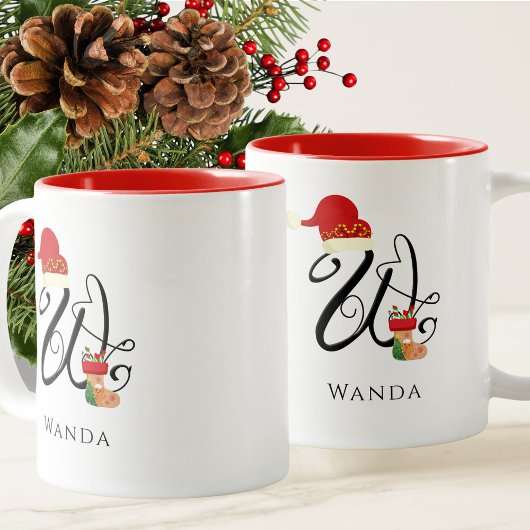Tasse 2 Couleurs Monogramme W Initial Élégant Moderne Noël Script