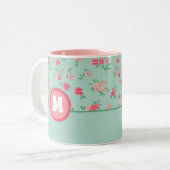 Tasse 2 Couleurs Monogrammes Tons Rose Dainty Fleurs (Devant gauche)