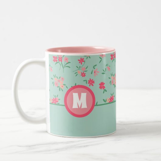 Tasse 2 Couleurs Monogrammes Tons Rose Dainty Fleurs (Gauche)