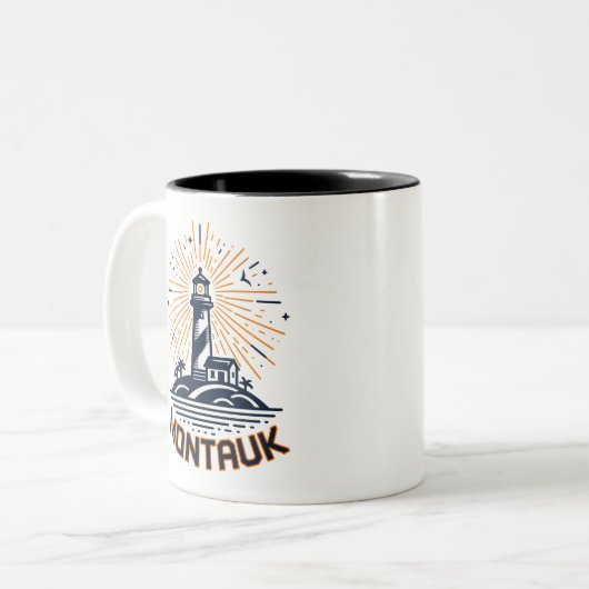 Tasse 2 Couleurs Montauk Point New York Lighthouse Sunrise (Devant gauche)