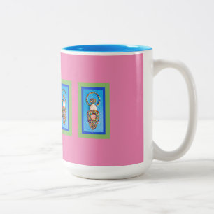 Tasse 2 Couleurs Mosaïque de déesse en vert et bleu sur rose