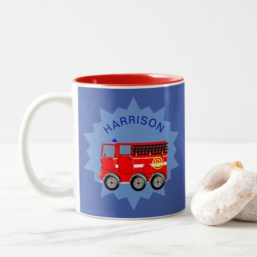 Tasse 2 Couleurs Moteur de feu Personnalisé Garçons mignon (Avec donut)