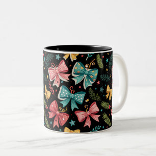 Tasse 2 Couleurs Motif à mâchoires avec étoiles et branches de pin