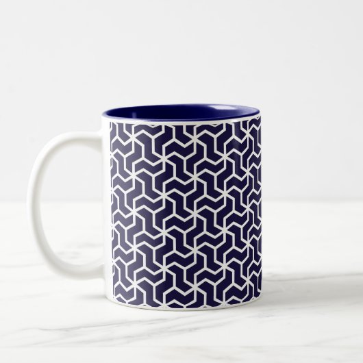 Tasse 2 Couleurs Motif Art déco bleu blanc marine (Gauche)