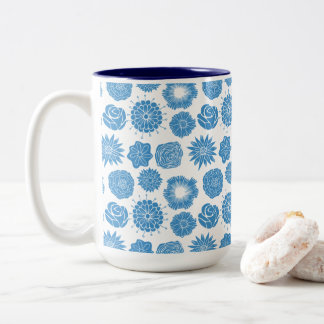 Tasse 2 Couleurs Motif botanique bleu élégant