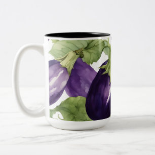 Tasse 2 Couleurs Motif botanique de jardin aux aubergines à l'aquar