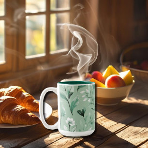 Tasse 2 Couleurs Motif botanique en verts subtils
