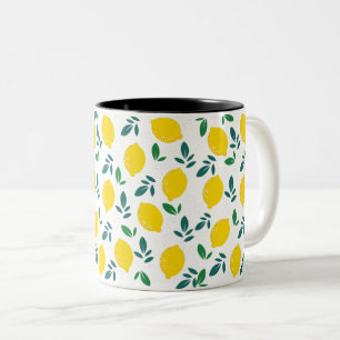 Tasse 2 Couleurs Motif Citron et Feuilles Vertes