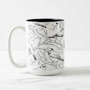 Tasse 2 Couleurs Motif d'art linéaire minimaliste d'oiseaux nord-am