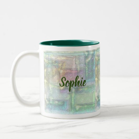 Tasse 2 Couleurs Motif d'aspect vert bleu rose Abstrait (Gauche)