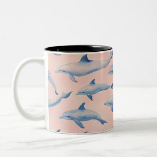 Tasse 2 Couleurs Motif dauphin aquarelle côte plage océan