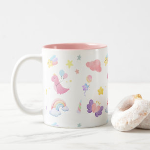 Tasse 2 Couleurs Motif de ballon arc-en-ciel rose doux dinosaure