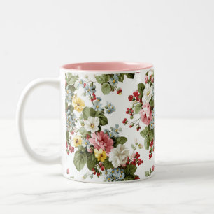 Tasse 2 Couleurs Motif de bouquet floral de cottage vintage