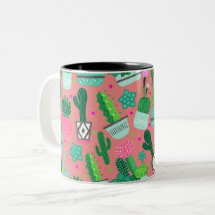 Tasse 2 Couleurs Motif de cactus rose du Sud-Ouest
