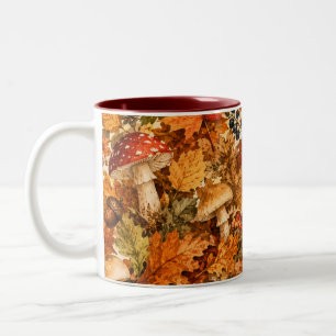 Tasse 2 Couleurs Motif de champignon de forêt automnale Feuilles