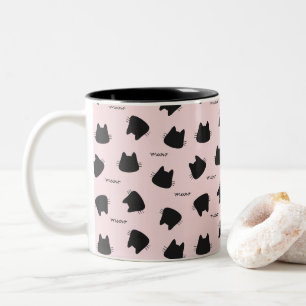 Tasse 2 Couleurs Motif de chat noir mignon Kitty rose Meow