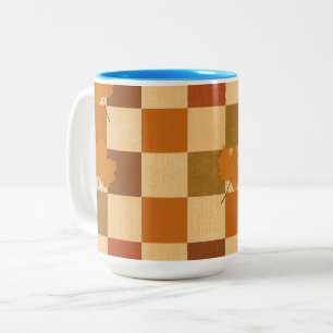 Tasse 2 Couleurs Motif de citrouille à damier automnal rétro