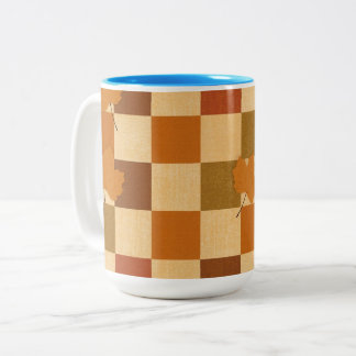 Tasse 2 Couleurs Motif de citrouille à damier automnal rétro