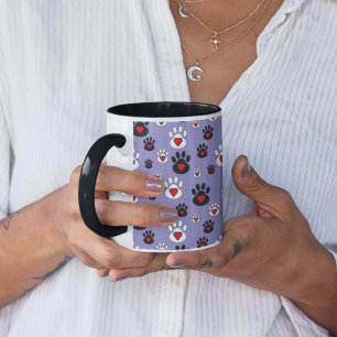 Tasse 2 Couleurs Motif de cœur d'empreinte de patte Pervenche Viole
