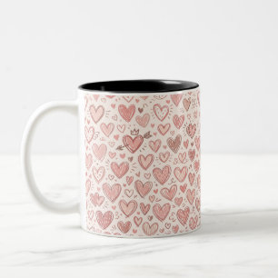 Tasse 2 Couleurs Motif de cœur dessiné à la main