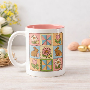 Tasse 2 Couleurs Motif de courtepoint floral de lapin de Pâques rét