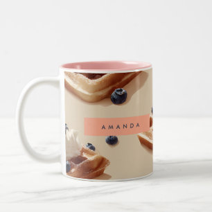 Tasse 2 Couleurs Motif de dessert personnalisé de gaufre bleuet