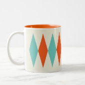 Tasse 2 Couleurs Motif de diamant rétro Aqua et Orange (Gauche)