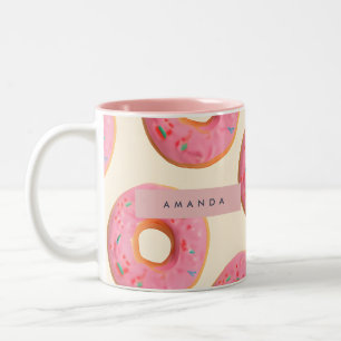 Tasse 2 Couleurs Motif de Donut givré rose personnalisé