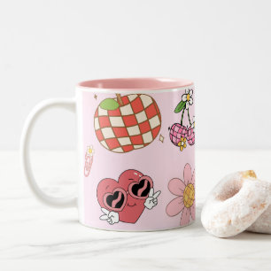 Tasse 2 Couleurs Motif de doodle mignon rétro groovy des années 70